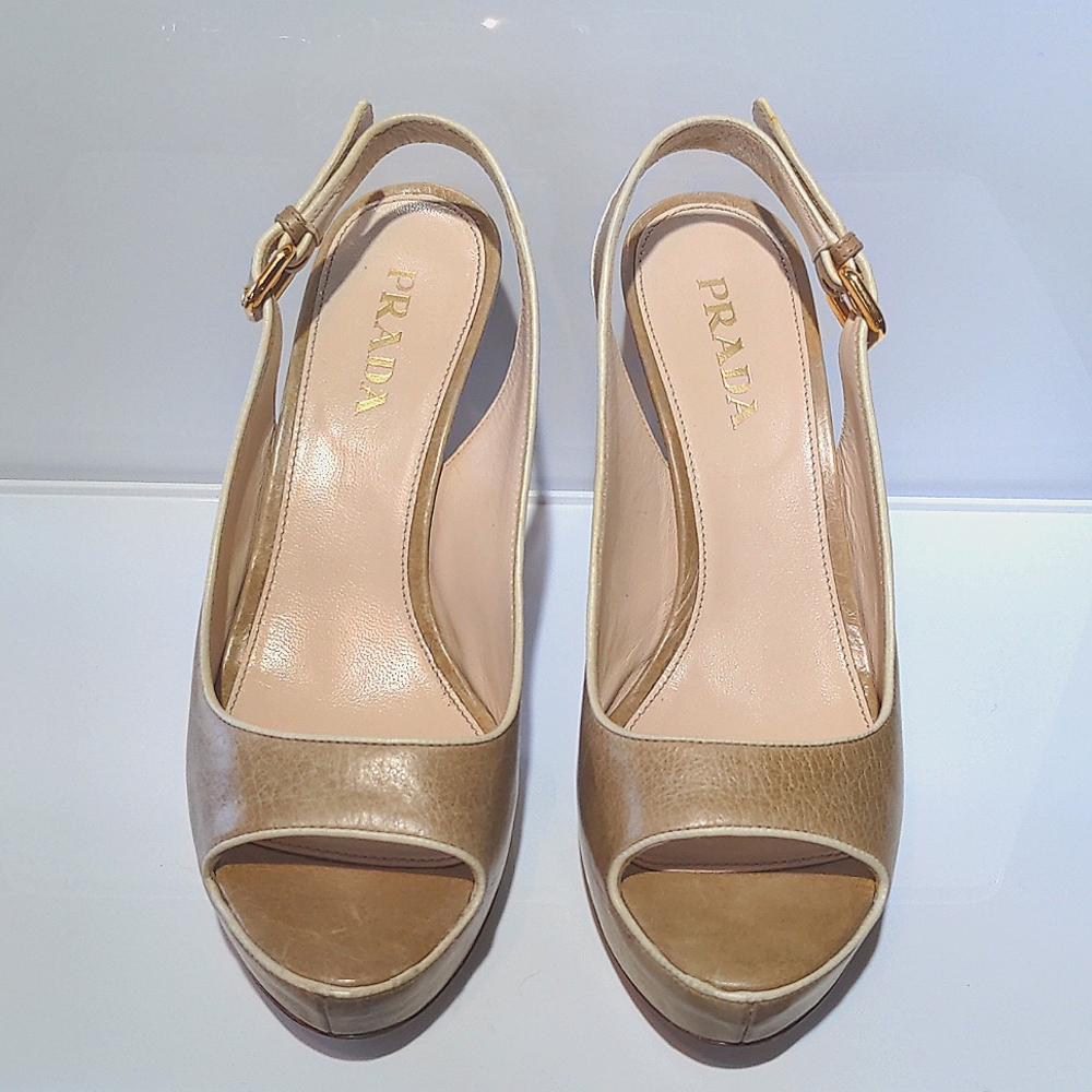 PRADA Nude Peep-toe Heels